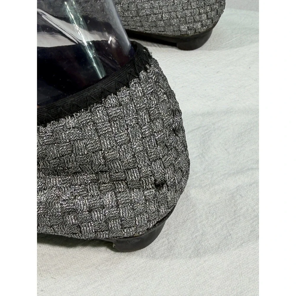Bernie Mev‎ Loafers Womens 9 EU 40 Silver Woven Slip On Comfort Shoes Bamboo Bit